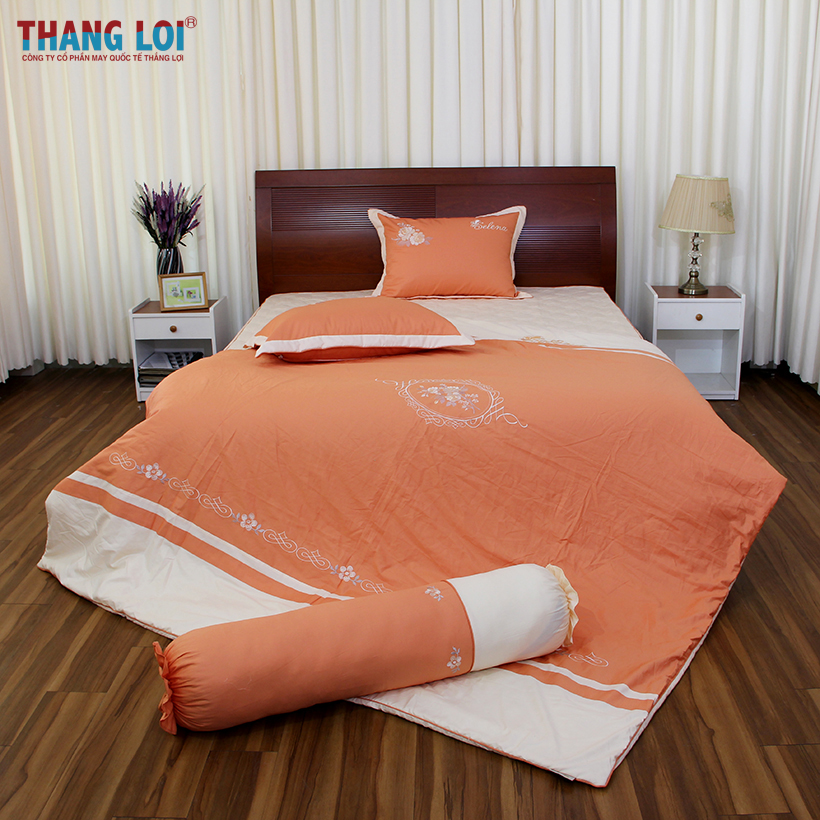  Bộ Chăn Drap Gối Cao Cấp Bọc Màu Thêu (vỏ chăn) – Cam